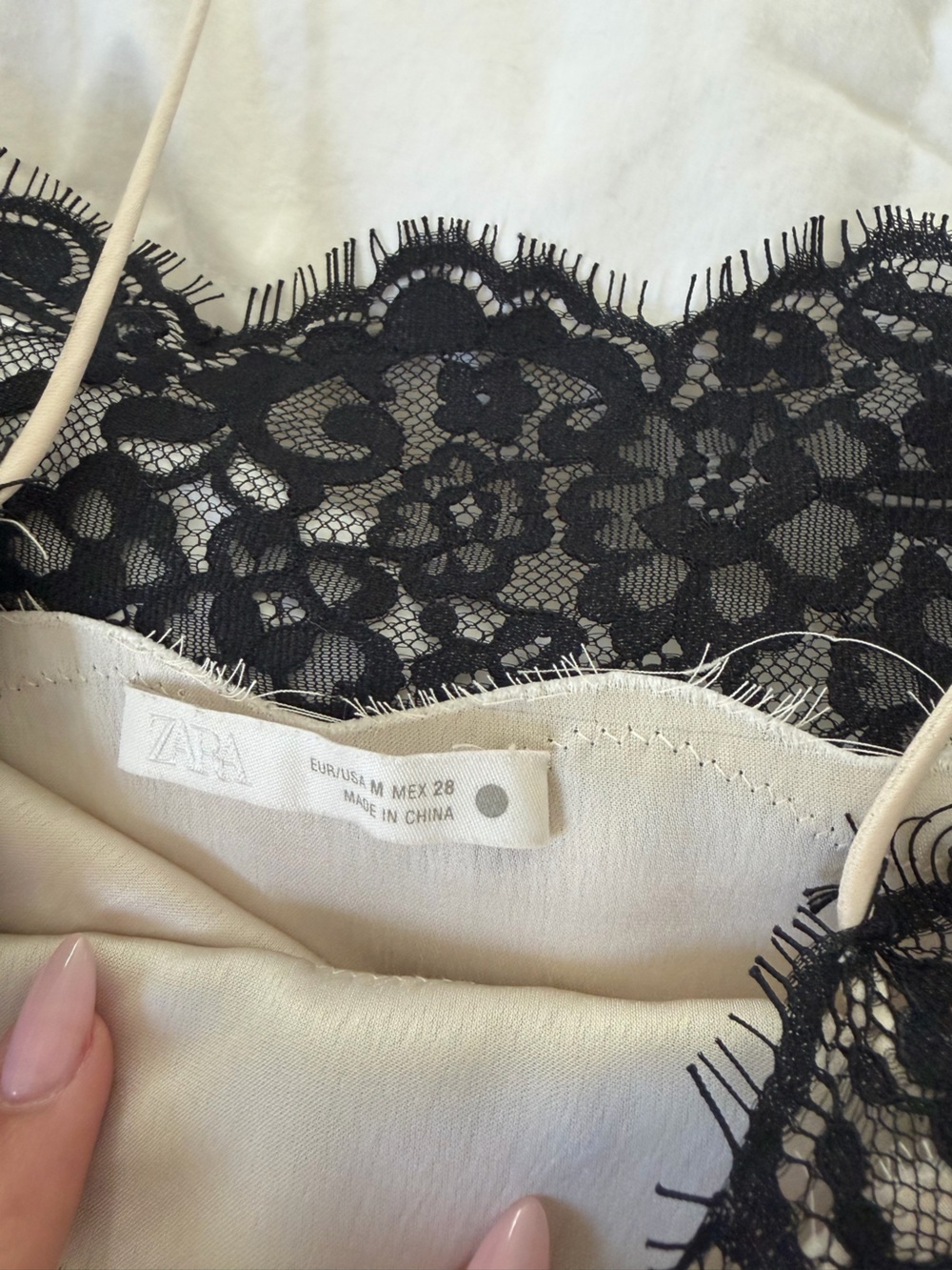Zara Cream Slip Dress with Black Lace Trim - Picture 2 of 4